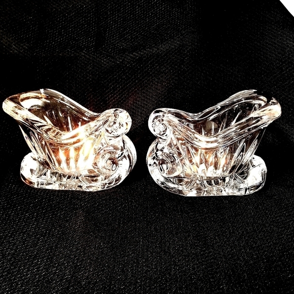 2 Clear Crystal Santa Sleighs - Holiday - Tealight/Votive Candle Holders - Picture 1 of 11